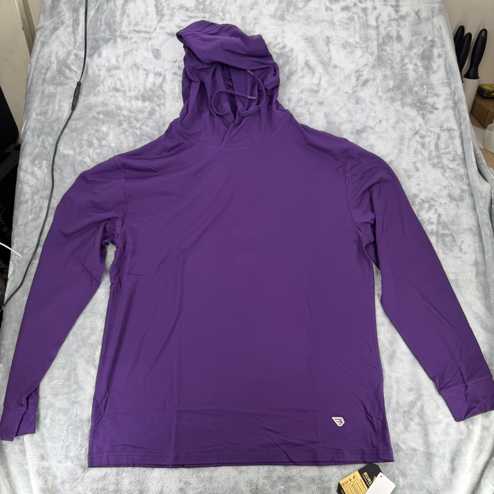 Burlebo Mens Performance Hoodie Purple Long Sleeve UPF 50 Sun Shirt Large BL8019